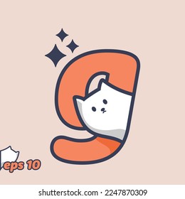Un gato lindo que mira desde la letra G del interior, con un estilo de moda. Ilustración vectorial.