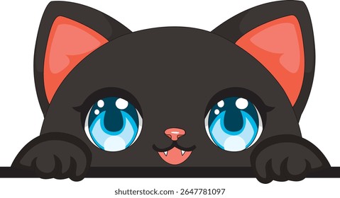 Cute Cat Peeking Out Looking Up Cartoon Vector