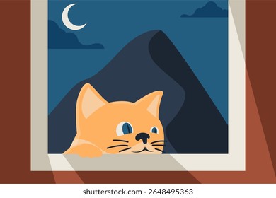 Cute cat peeking vector illustration