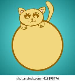 Cute cat with peering snout and tail frames with space for text.