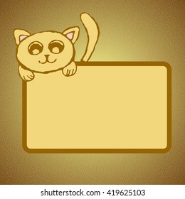 Cute cat with peering snout and tail frames with space for text.