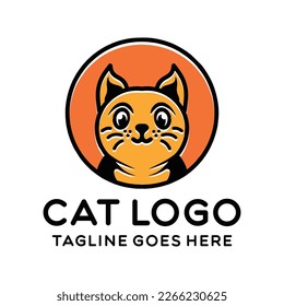 Cute Cat Pet Animal Monoline Logo Vector Vintage Emblem Design badge illustration Symbol Icon