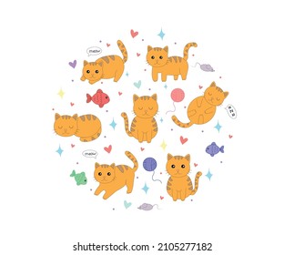 Cute cat pet animal playing pose style set bundle