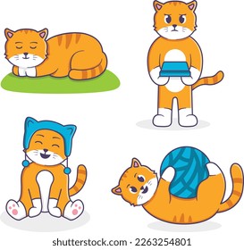 Cute cat Pet animals playing pose style set bundle