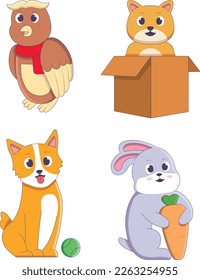 Cute cat Pet animals playing pose style set bundle