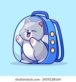 Cute Cat In Pet Carrier Bag Cartoon Vector Icon Illustration. Animal Nature Icon Concept Isolated Premium Vector. Flat Cartoon Style