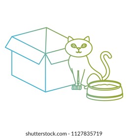 cute cat pet with dish and box character