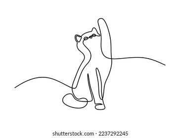 Cute cat pet oneline continuous handdrawn line art
