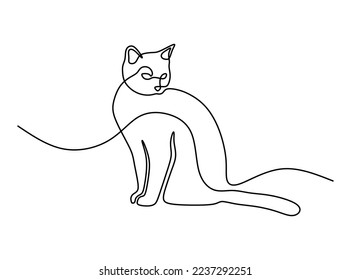 Cute cat pet oneline continuous handdrawn line art