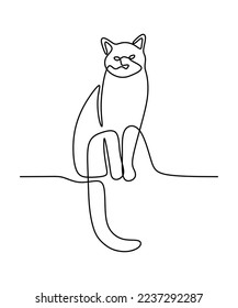 Cute cat pet oneline continuous handdrawn line art