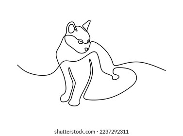 Cute cat pet oneline continuous handdrawn line art