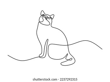 Mascota de gato recortada en línea de línea continua dibujada a mano