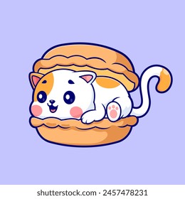 Cute Cat In Pie Cake Cartoon Vector Icon Illustration. Animal Food Icon Concept Isolated Premium Vector. Flat Cartoon Style
