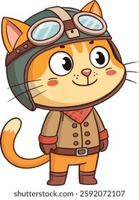 Cute Cat Pilot Cartoon Character illustrations Isolated on a White Background