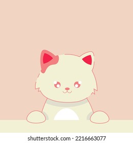 cute cat with pink background. cream fluffy drawing pets