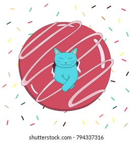 Cute cat in a pink donut. Sweet dreams