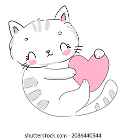 Cute Cat Pink Heart Sketch Illustration Stock Vector (Royalty Free ...