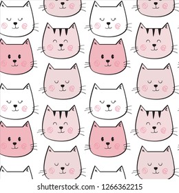 Cute cat pink pattern hand drawn style