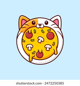 Nette Katze Pizza Cartoon Vektorgrafik Icon Illustration. Animal Food Icon Concept Isolated Premium Vektorgrafik. Flacher Zeichentrickstil