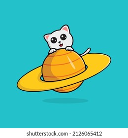 lindo gato con ilustración del planeta