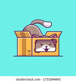 Cute Cat Play In Box Cartoon Vector Icon Illustration. Animal Icon Concept Isolated Premium Vector. Flat Cartoon Style 