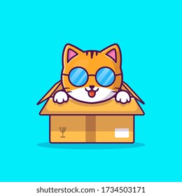 Reproducción Cuta De Gato En Casilla Ilustración De Icono Del Vector De Dibujo. Vector Premium Aislado con Concepto De Icono Animal. Estilo de dibujo plano 