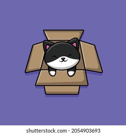 Cute Cat Play In Box Cartoon Vector Icon Illustration. Animal Icon Concept Isolated Premium Vector. Flat Cartoon Style