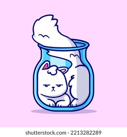 Cute Cat Play In Jar Cartoon Vector Icon Illustration. Animal Nature Icon Concept Isolated Premium Vector. Flat Cartoon Style