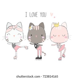 Cute cat play roller skating