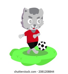 Cute cat play soccer football cartoon illustration