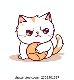 cute cat playing ball angry drawing vector