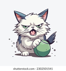 cute cat playing ball angry drawing vector