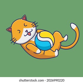 cute cat playing a ball. cartoon animal nature concept Isolated illustration. Flat Style suitable for Sticker Icon Design Premium Logo vector. Mascot Character