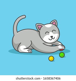 cute cat playing with ball icon illustration, vector file layered, background is easy to change or remove,  check other cat illustration on my profile page at collection tab