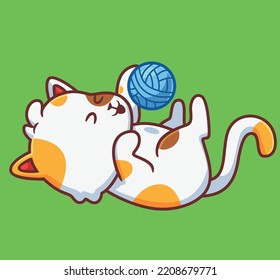 cute cat playing ball. isolated cartoon animal illustration. Flat Style Sticker Icon Design Premium Logo vector. Mascot Character