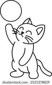 Cute Cat Playing Ball Outline