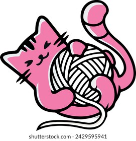 cute cat playing with ball of thread