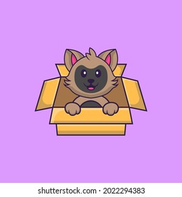 Cute cat Playing In Box. Animal cartoon concept isolated. Can used for t-shirt, greeting card, invitation card or mascot.