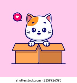 Cute Cat Playing In Box Cartoon Vector Icon Illustration. Animal Nature Icon Concept Isolated Premium Vector. Flat Cartoon Style