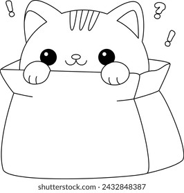 Cute cat is playing in the box coloring page