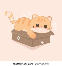 A cute cat playing in a cardboard box, premium vector