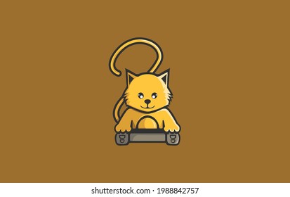 cute cat playing with console game