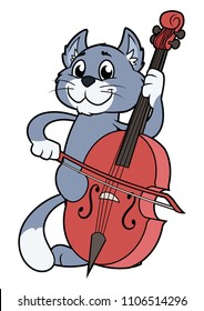 Cute cat playing contrabass