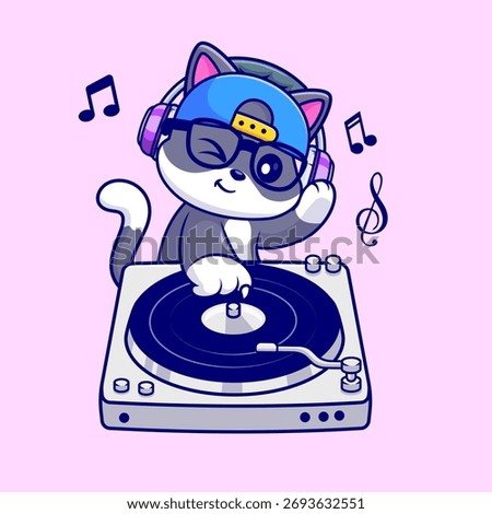 Cute Cat Playing Dj Electronic Music With Headphone Cartoon Vector Icon Illustration. Animal Music Icon Concept Isolated Premium Vector. Flat Cartoon Style