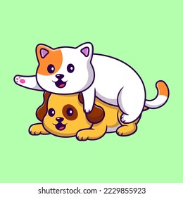 Cute Cat Playing With Dog Together Cartoon Vector Icons Illustration. Flat Cartoon Concept. Suitable for any creative project.