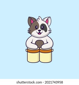 Cute cat is playing drums. Animal cartoon concept isolated. Can used for t-shirt, greeting card, invitation card or mascot.