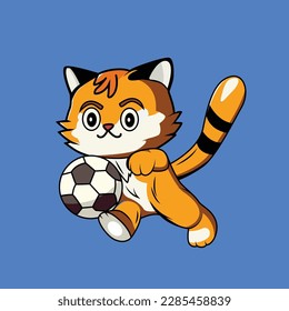 Cute Cat Playing Football Cartoon Sticker vector Illustration