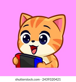 a cute cat playing game emotes sticker cartoon vector illustration