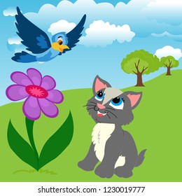 Cute cat playing in garden