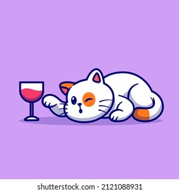 Cute Cat Playing With Glass Cartoon Vector Icon Illustration. Animal Drink Icon Concept Isolated Premium Vector. Flat Cartoon Style